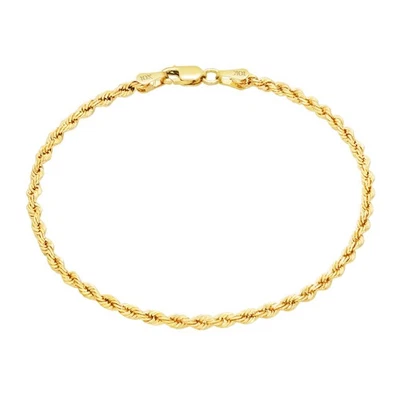 10k Yellow Gold Womens 2mm Diamond Cut Rope Chain Bracelet Lobster Clasp 7.5" - Image 1 of 4