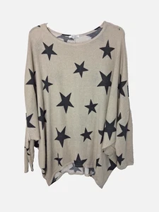 Vintage Star Print Waffle Knit Top Womens Large Dolman Popover Oversized USA - Picture 1 of 9