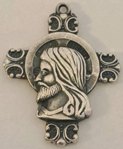 VINTAGE Sterlingsilber KREUZ Halskette Anhänger 1 3/16" FIGUR JESUS & MARIA - Bild 1 von 6