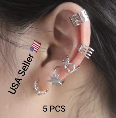 Nuevo 5 piezas Oro Plata Color Metal Oreja Brazalete No Perforante Pendientes Pendientes Joyería Foto 1 de 3