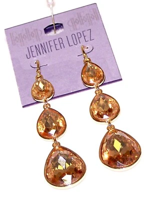 Nuevos PENDIENTES JENNIFER LOPEZ Oro Brillante Cristales Amarillo Dorado 31/2” Largo JLO Foto 1 de 4