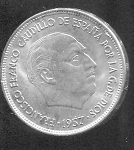 MONEDAS DEL MUNDO ESPAÑA 1957 25 PESETAS BU (B967) - Imagen 1 de 2