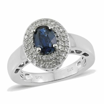 Anillo de cianita natural de Cachemira en platino sobre plata de ley (talla 7) 1,50 quilates Foto 1 de 4