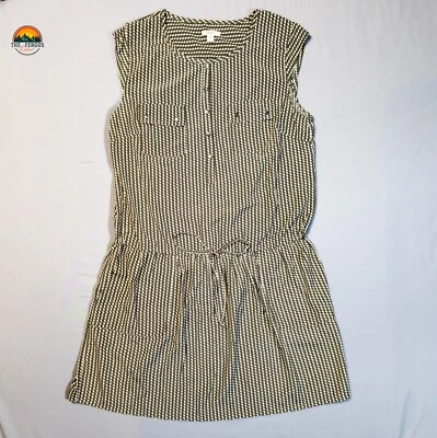 Caslon Blouson Dress Olive White Geo Print Drawstring Waist Women's Size MP - image 1 of 4
