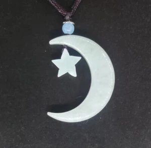 Zertifiziert Myanmar Natur A Jade Anhänger mit Stern und Mond Begleitung - Bild 1 von 10