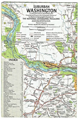 ⫸ 1964-12 December Tourist SUBURBAN WASHINGTON National Geographic Map - A1 - Image 1 of 3