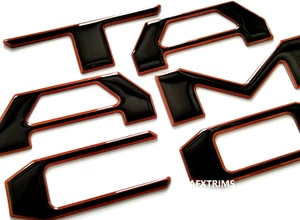 3D BLACK ORANGE OUT RAISED DOMED TAILGATE LETTERS FOR TOYOTA TACOMA 2016-2023 - Picture 1 of 3