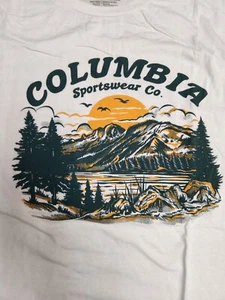 Columbia White Short Sleeve Print T-Shirt FREE SHIP - Picture 1 of 5