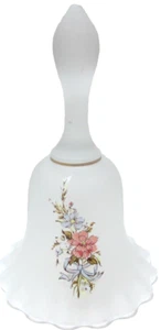 Viking Glass Bell Satin or Frosted Glass Floral Decoration Gold Trim 6 1/2" T - Picture 1 of 5
