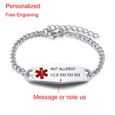 Women Kids Medical Alert ID Bracelet Free Engraving Silver Stainless Steel Chain
