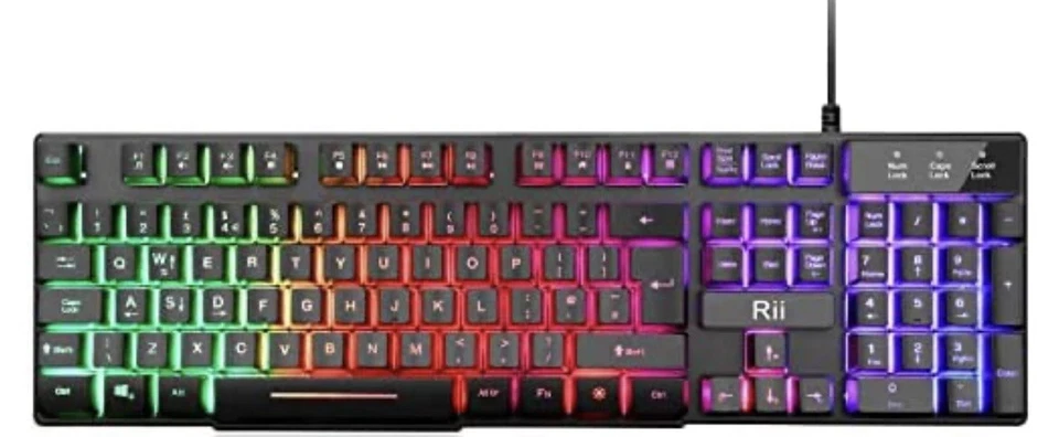 Rii RK100 Plus 7 Rainbow Backlit LED USB Wired keyboard - Image 1 of 1