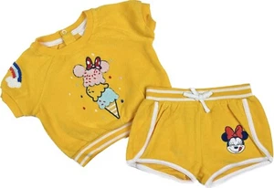 Disney Bebé Amarillo Manga Corta Terry Francés Helado Minnie Top Pantalones Cortos 3-6 MO - Imagen 1 de 5
