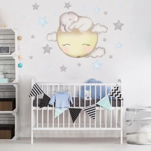 Cartoon Elephant Stars Wall Stickers for Kids Room Baby Nursery Room Decoration - Picture 1 of 5