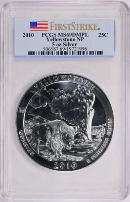 2010 America the Beautiful 5 oz. Silver Yellowstone NP First Strike PCGS DMPL - Image 1 of 2