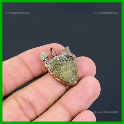 Colgante Chakra Corazón Electroformado Moda Bisel Cobre Piedras Preciosas Peridoto Tallado Foto 1 de 4
