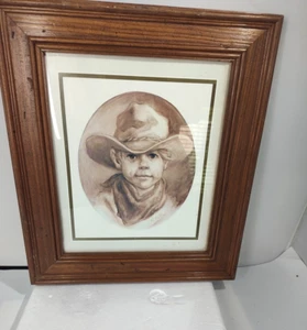 Stampe vintage Vel Miller Little Cowboy anni 70 firmate e incorniciate. 15,5"x 13" - Foto 1 di 5