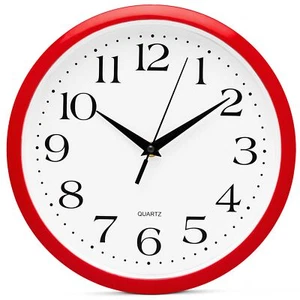 Red Wall Clock Silent Non Ticking - 12 Inch Quality Quartz Battery Operated R... - Picture 1 of 5