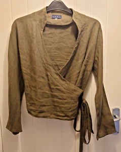 KAWA Dark Olive Linen Ballet Top EU Size 46 UK Size 20/22 VGC - Picture 1 of 5