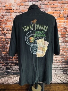 100% Silk Tommy Bahama Embroidered Daily Double Men Shirt Size XL Black ButtonUp - Picture 1 of 3