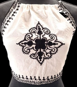 Vintage 1970s Greek Peasant Halter Crop Top Boho Ethnic Hippie Folk Embroidered  - Picture 1 of 13