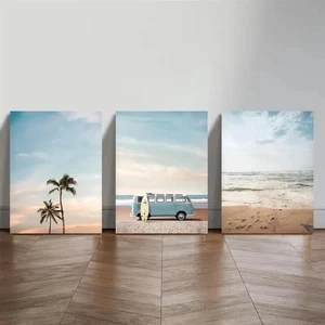 3pcs Turquoise Trucks Palm Trees Perfect Wall Art Canvas Framed 50x70cm - Foto 1 di 3