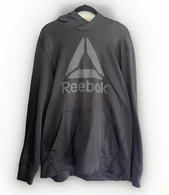 REEBOK XL Black Gray Logo Speedwick Hoodie Sweatshirt Sweater Hooded Pullover - Image 1 of 4