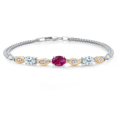 Plata 925 y Oro Amarillo 10K Creado Rubí y Aguamarina y Blanco Cultivado en Laboratorio Foto 1 de 4