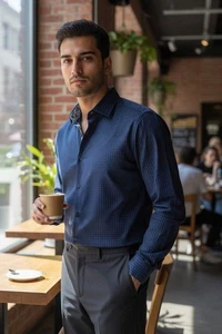 Elie Milano Navy Modern Fit Shirt S - Mens Long Sleeve - Excellent - Picture 1 of 10