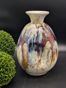 Vintage TOYO KERAMIK Vase Urne Tropfglasur konkave Seiten beschriftet 8" Mid Century blau - Bild 1 von 8