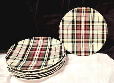 Juego de 6 platos a cuadros Pottery Barn Stewart de 8,5" tartán rojo verde negro marfil Foto 1 de 4
