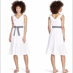 Vineyard Vines Target Women's Large White Sleeveless Ruffle Tie Waist Midi Dress - Picture 1 of 8