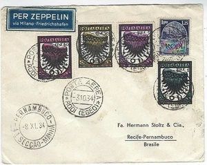 Italy Aegean Islands Rodi 1934 Sieger zeppelin airmail cover to Brazil - Picture 1 of 2