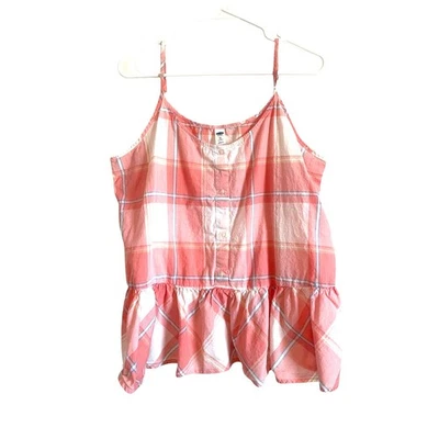 Старый темно-синий на пуговицах пеплум Cami Майка персиковый клетку хлопок размер XL - Изображение 1 из 4