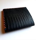 Slim Front Pocket Wallet.Cattle leather embossed "CAYMAN". Craft. Black/Beige.