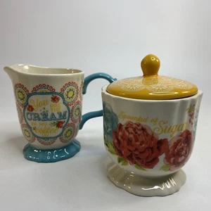 Pioneer Woman Blossom Jubilee Creamer Sugar Pot and Lid Set Floral Stoneware  - Picture 1 of 15
