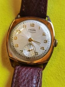 ENICAR ULTRASONIC MILITARY CUSHION SOLID ROSE GOLD MEN 29MM WORKING VINTAGE - Picture 1 of 14