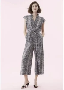 Rebecca Taylor Jumpsuit Snake Print 100% Silk Wide Leg Cropped Small S - Picture 1 of 22