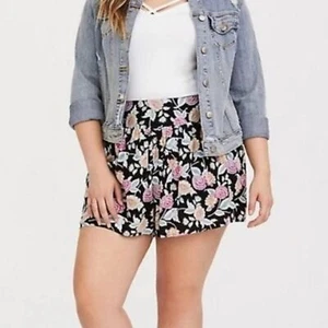 TORRID Shorts 5X Plus Sz Womens Stretch Waist Pull On Dark Floral Gauzy NWT - Picture 1 of 5
