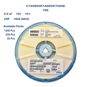 C1608X5R1A685KT000E TDK MLCC SMD Capacitor 6.8uF 10V X5R 0603 (1608) 10% 1.6x0.8 - Picture 1 of 2