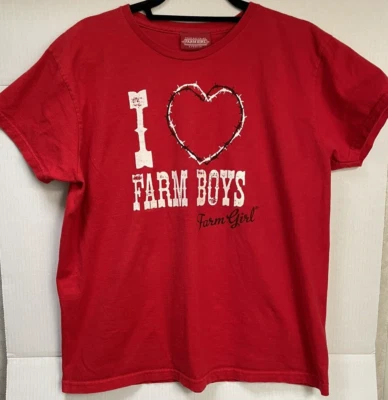 Camiseta Top Farm Girl Mujer Roja "I Love Farm Boys" Manga Corta Talla Grande? Foto 1 de 4