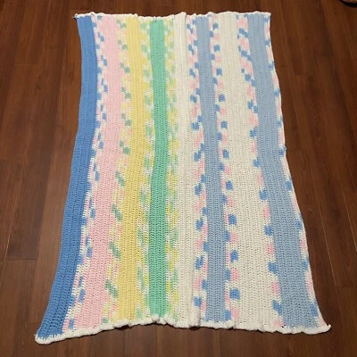 VTG Handmade Knitted Quilted Nursery Pink Baby Stroller Blanket 47x30 Pastel - Image 1 of 4