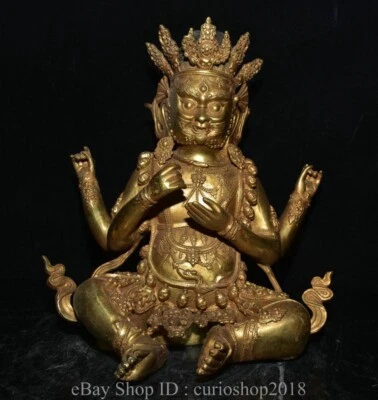 12.4 "Antiguo Tíbet Budismo Cobre Dorado Asiento Mahakala Iraz Deidad Buda Estatua Foto 1 de 4