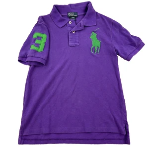 Ralph Lauren Polo Shirt Boys Small Purple Green Big Pony Rugby Retro Youth Kids - Picture 1 of 10