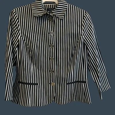 Blazer Chaps negro blanco a rayas para mujer talla L con botones Foto 1 de 4