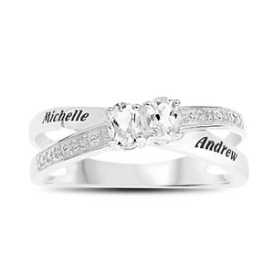 Sterling Silver Personalised Ring with 2 white topaz stone,Gift - Picture 1 of 4