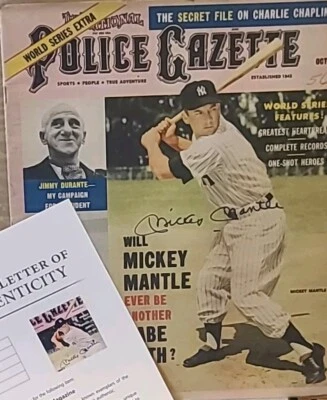 Mickey Mantle NY Yankees Signed RARE 1956 Magazine Police Gazette Beckett  LOA - Image 1 of 4