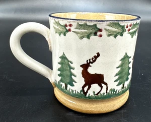 Vtg Nicholas Mosse Pottery Ireland Reindeer Holly Spongeware Mug Cup 6 oz EUC - Picture 1 of 6