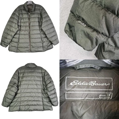 Abrigo acolchado Eddie Bauer para mujer talla grande 3X verde EB650 cremallera completa relleno Foto 1 de 4