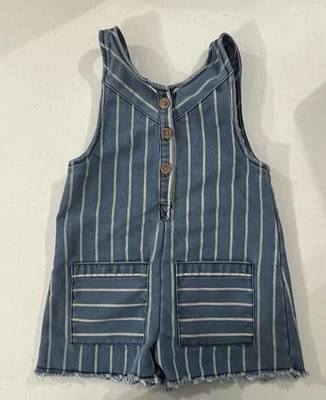Pantalones Cortos Jessica Simpson Azul Denim Blanco Rayas Sin Mangas Mameluco Niñas Talla 4T Foto 1 de 4