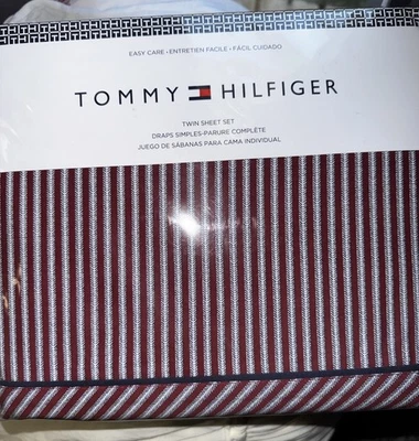 TOMMY HILFIGER 3pc Burgundy, White &  Striped - Twin Set. Brand New - Image 1 of 4